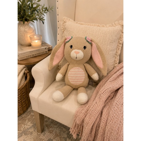 Cuddle + Kind Other - Cuddle + Kind Belle Bunny Knit Stuffed Animal Plush Tan Pink Floral Nursery Toy